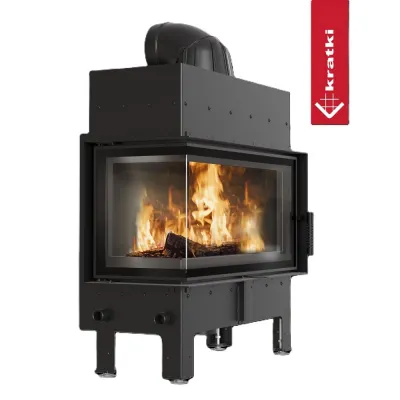Kominek powietrzny stalowy KRATKI FLOKI L lewy 12 kW Ø 200 czarne wyłożenie